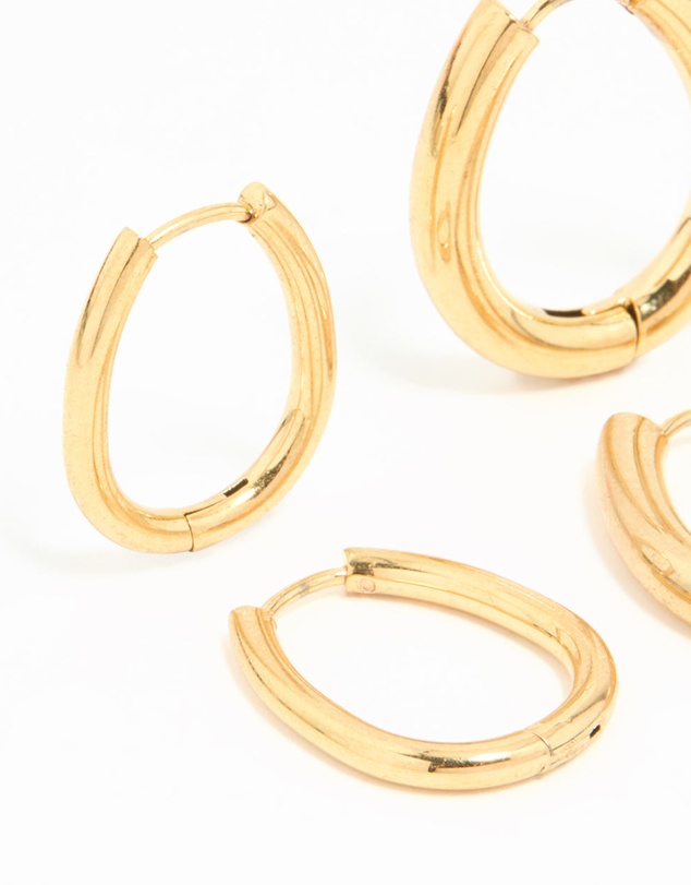 Lovisa - Waterproof Gold Plated Stainless Steel Oval Tube Hoop Earrings 2-Pack