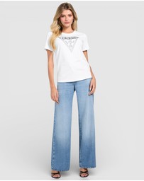 GUESS - Short Sleeve Crewneck Krystal Triangle T-Shirt