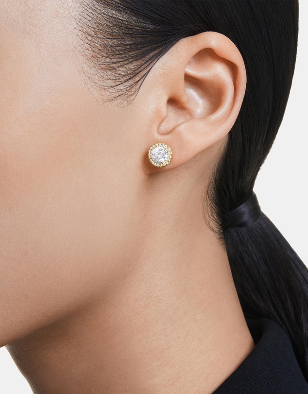 Swarovski - Una Angelic stud earrings, Round cut, Gold tone, Gold-tone plated