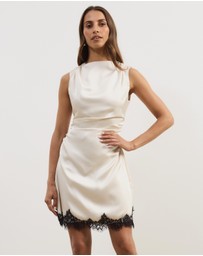 Atmos&Here - Sara Satin Mini Dress With Lace Trim