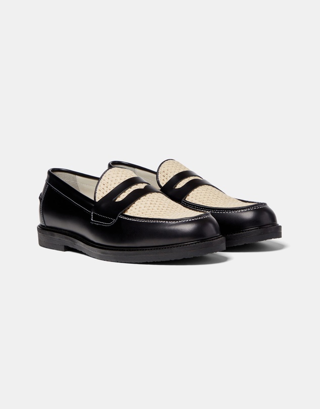 Duke + Dexter - Wilde Black + White Rattan Penny Loafer - Men's