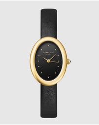 Rosefield - Ovale Black Matte Gold-Tone Black Leather Watch