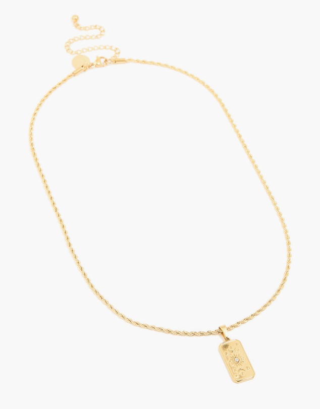 Lovisa - Waterproof Gold Plated Stainless Steel Cubic Zirconia Celestial Etched Tab Necklace