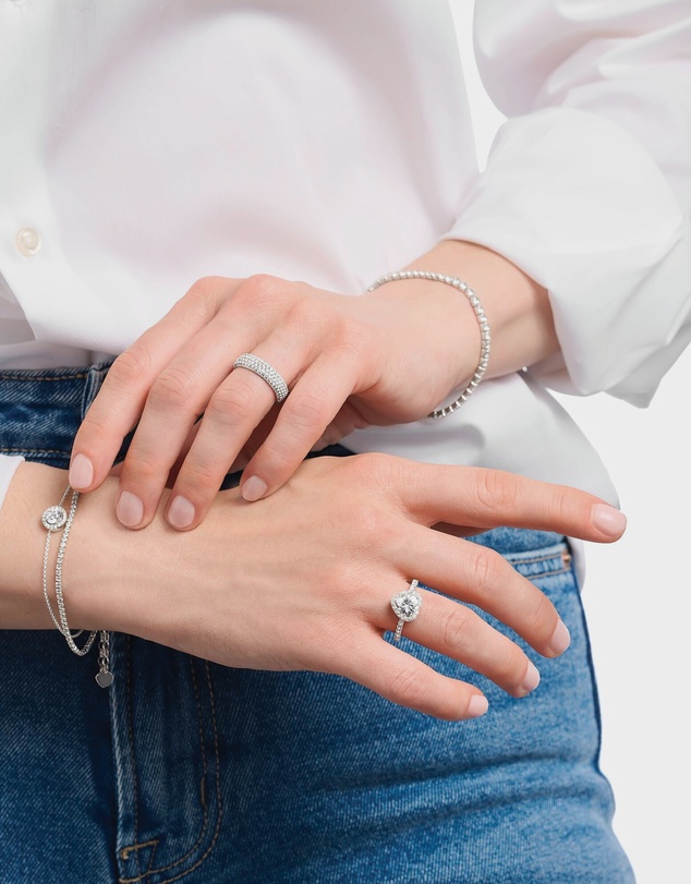 THOMAS SABO - Halo ring with white, heart-shaped zirconia