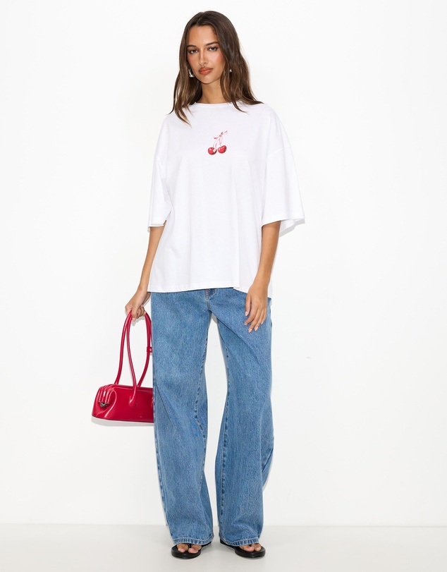 Dazie - Cherry Bow Oversized Graphic Tee