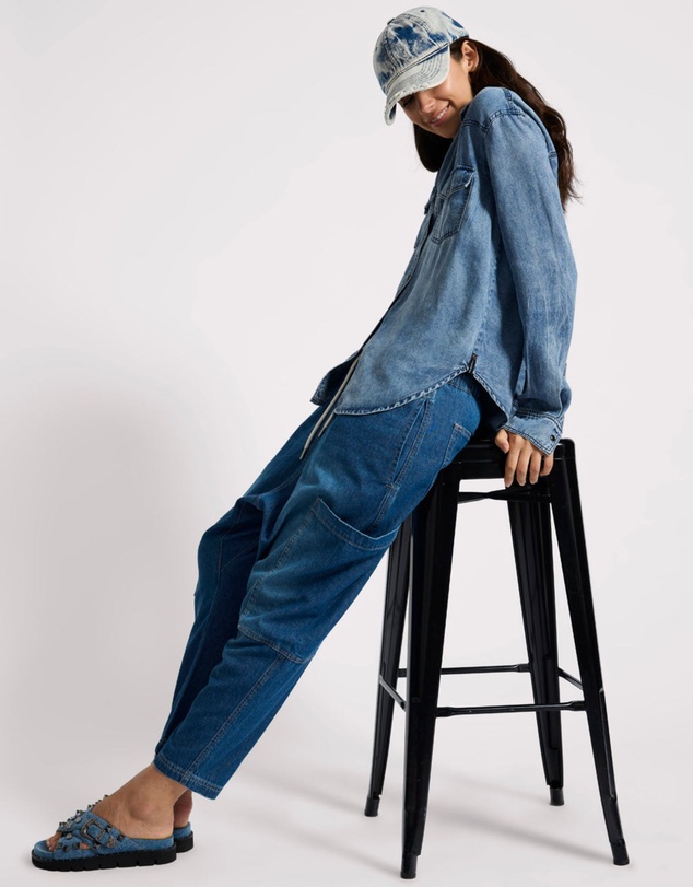 ONE TEASPOON - Isla Low Waist Drawstring Harem Denim Jeans - Blue Pasadena