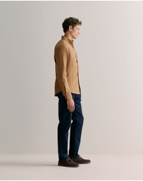 Trenery - Regular Fit Cotton Herringbone Shirt in Camel