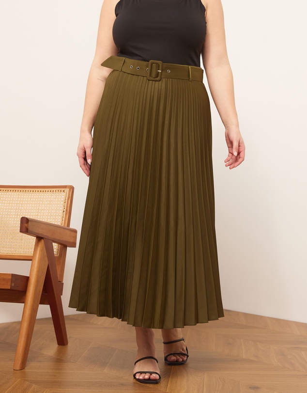 Atmos&Here Curvy - Hailey Pleated Belt Midi Skirt