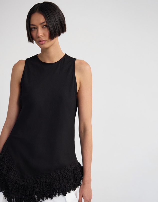 Oxford - Eloise Fringe Trim Linen Blend Top