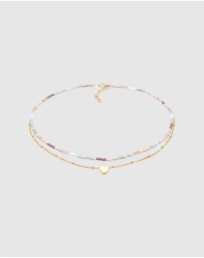 Elli Jewelry - Heart Pendant Layer Necklace in Gold-Plated 925 Silver
