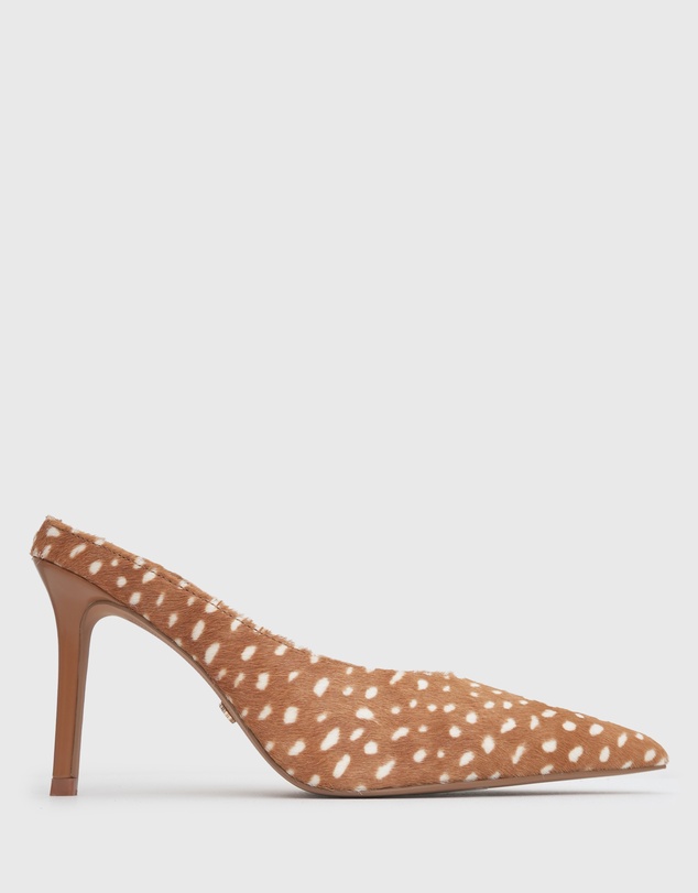 Betts - Matcha Leather Pony Hair High Stiletto Mules
