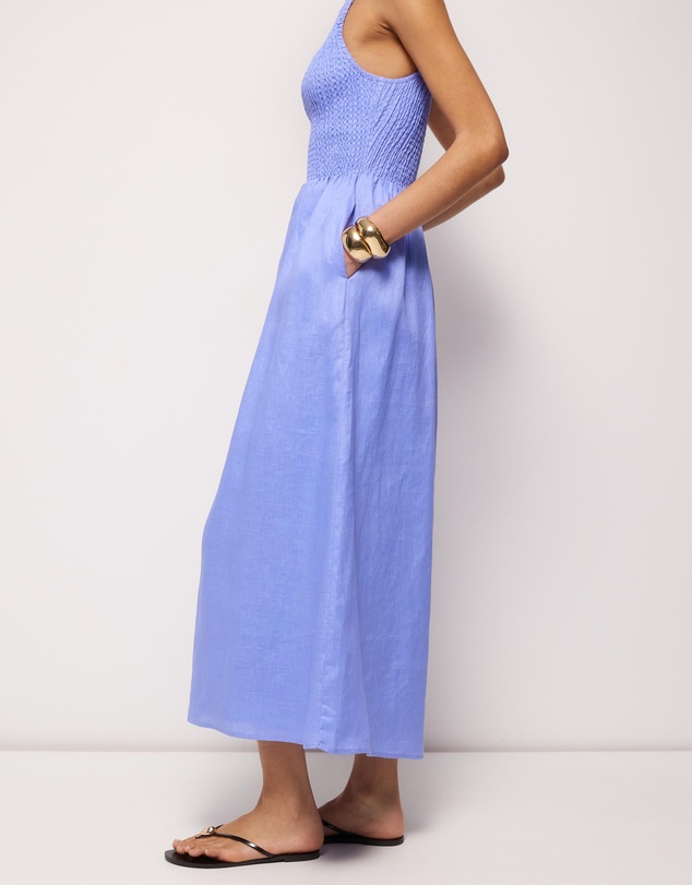 AERE - Olie Shirred Linen Midi Dress