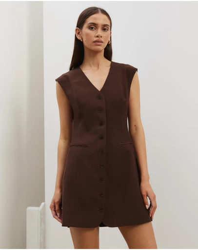 Atmos&Here - Cap Sleeve Button-Down Mini Dress