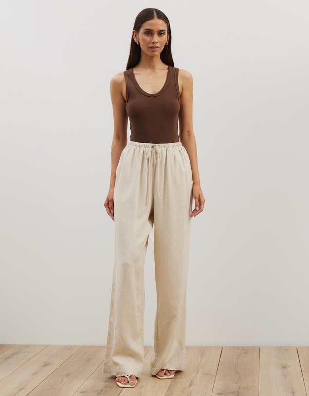 Atmos&Here - Tenley Wide Leg Drawstring Linen Blend Pants