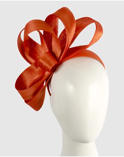 Fillies Collection - Orange Silk Abaca Loops Racing Fascinator