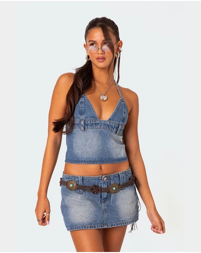 EDIKTED - Wanona Denim Halter Top