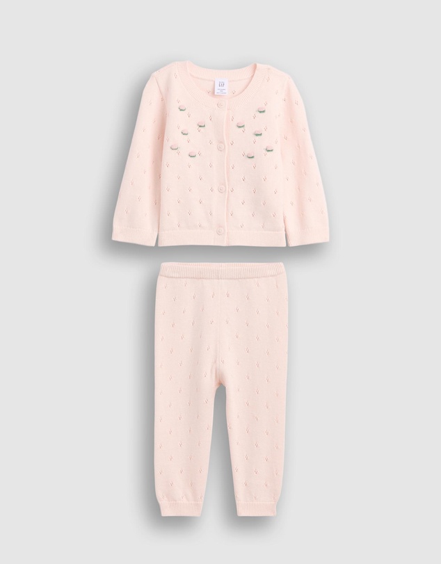 GAP - LS Floral Pointelle Cardi Sweat Pants Set - Babies