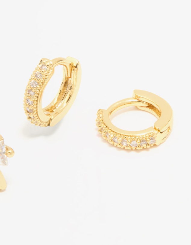 Lovisa - Gold Plated Cubic Zirconia Bow Studs & Hoop Earrings Pack