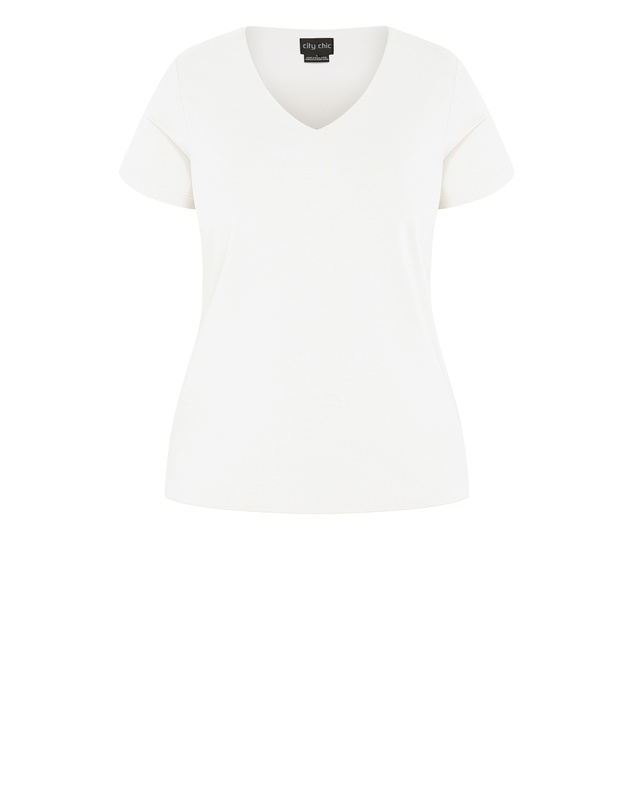 City Chic - Plus size Anny V Neck Top - white