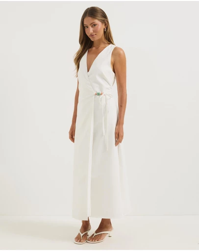 Atmos&Here - Chloe Midi Wrap Dress With Bead Detail