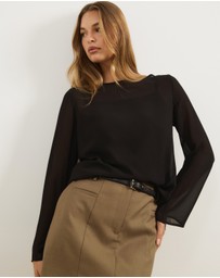 Atmos&Here - Leah Chiffon Boat Neck Long Sleeve Top