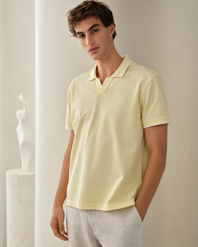 Trenery - Mercerised Cotton Pique Polo in Lemonade