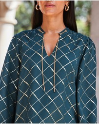 Sosandar - Check Print Chain Lace Up Blouse