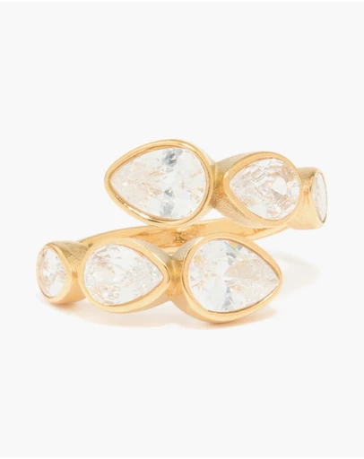 Lovisa - Waterproof Gold Plated Stainless Steel Cubic Zirconia Graduating Pear Wrap Ring