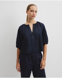 Country Road - Linen Gathered Linen Top