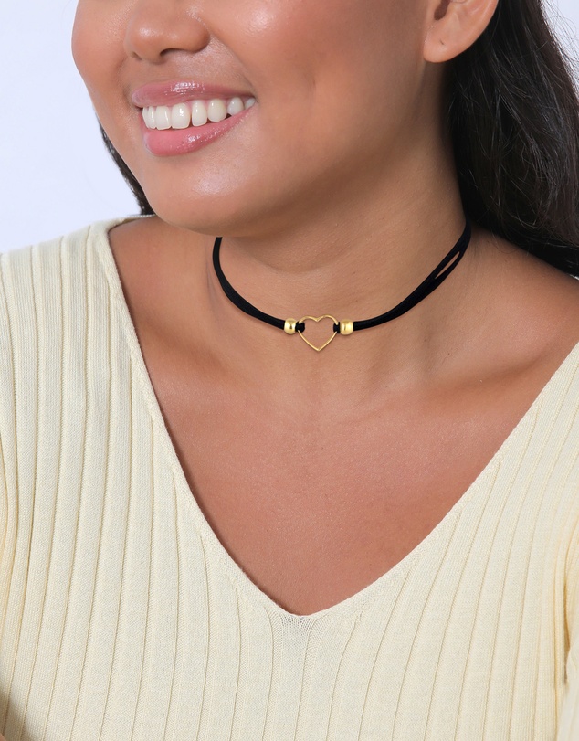 Elli Jewelry - Velvet Heart Choker Necklace in Gold-Plated 925 Silver