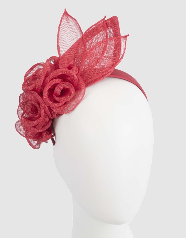 Max Alexander - Flower Red Sinamay Fascinator Headband