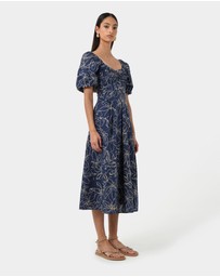 Forcast - Leen Puff Sleeve Midi Dress
