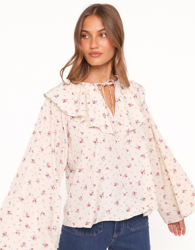 Petal & Pup - Denise Ruffle Neck Blouse - Ivory Floral