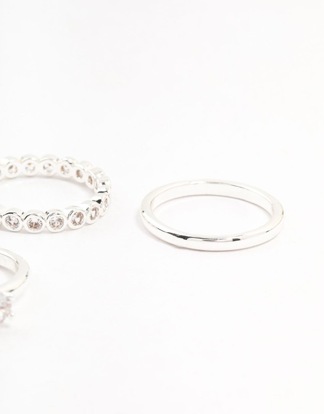 Lovisa - Silver Plated Fine Round Cubic Zirconia Stacking Rings 3-Pack
