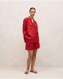 Trenery - Linen Pocket Detail Long Sleeve Shirt in Cherry Red