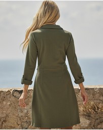 Sosandar - Khaki Green Textured Shirt Dress