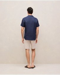 Trenery - Regular Fit Linen Short Sleeve Shirt in Navy