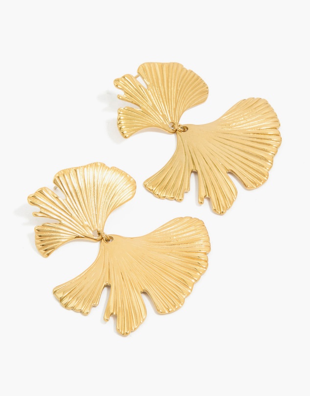 Lovisa - Waterproof Gold Plated Stainless Steel Double Ribbed Fan Drop Earrings