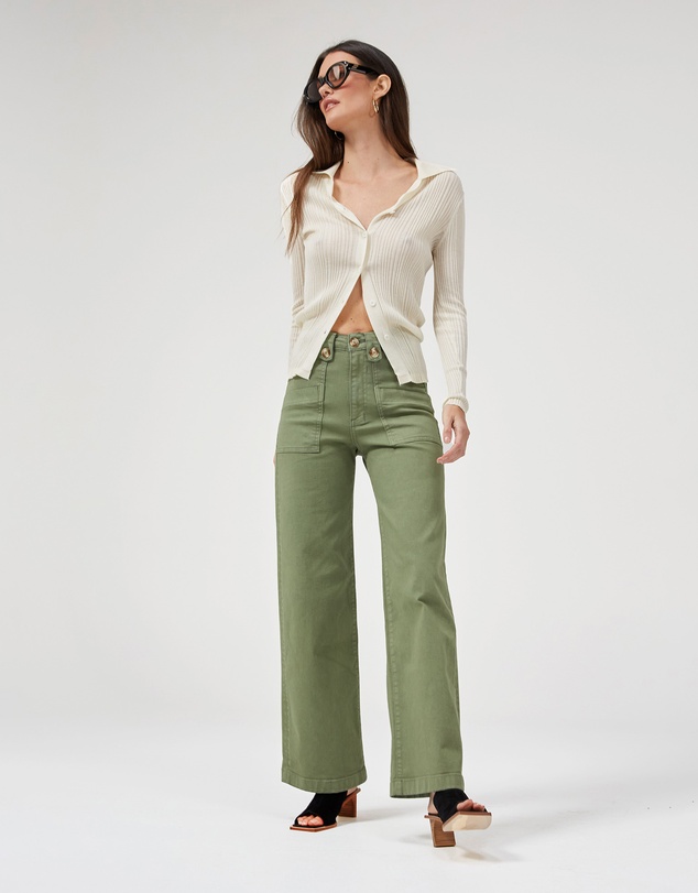 DRICOPER DENIM - Carrie Oil Green Wide Straight Leg Jeans