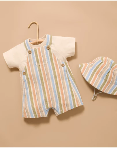 Purebaby - Striped Overall Set-Kids-Babies