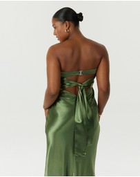 Third Form - Satin Tie Back Strapless Midi Dress