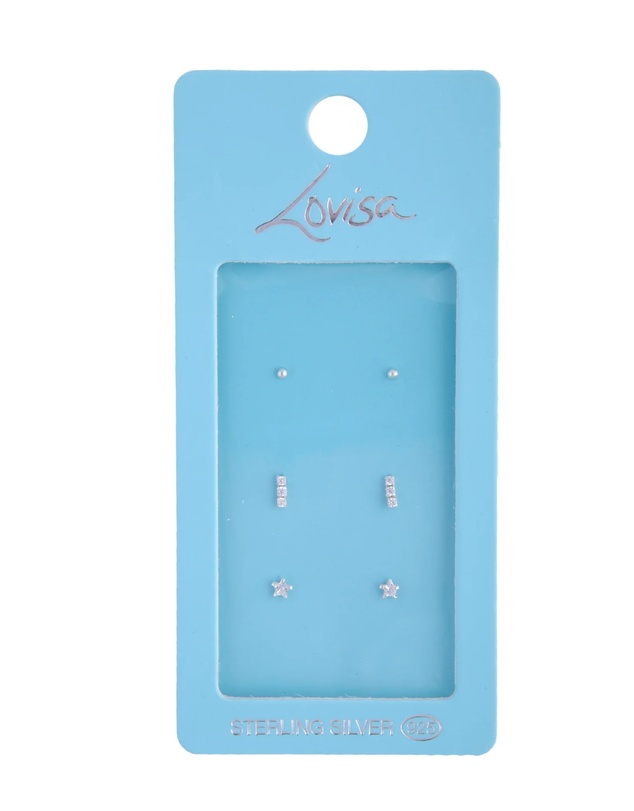 Lovisa - Sterling Silver Diamante Line & Star Stud Pack