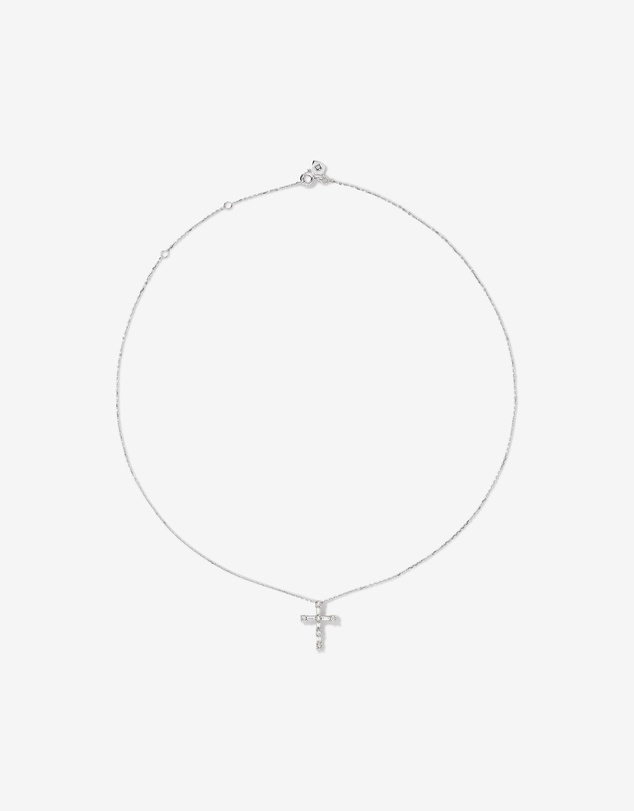 Michael Hill - 0.34 Carat TW Baguette and Round Brilliant Diamond Cross Pendant in 10kt White Gold