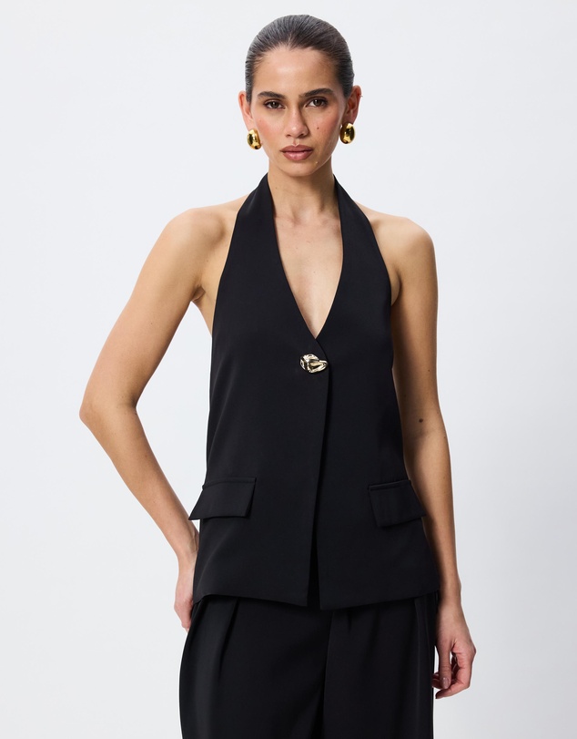 Tussah - Antonia Gold Trim Button Halter Vest