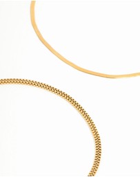 Lovisa - Waterproof Gold Plated Stainless Steel Mixed Snake Chain Anklets 2-Pack