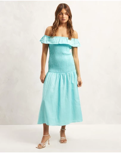 AERE - Frill Shirred Midi Dress