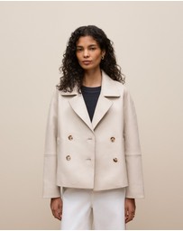 Trenery - Leather Double Breasted Cropped Jacket in Stone