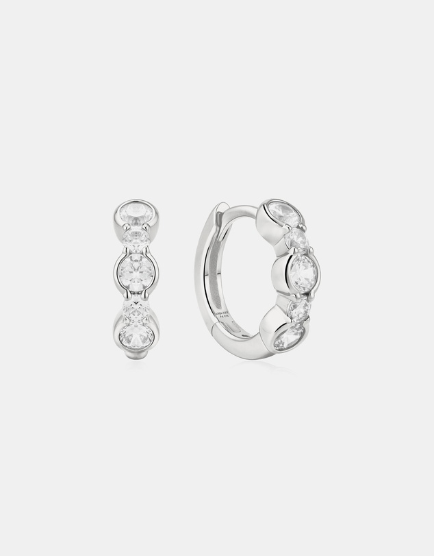 Ania Haie - Silver Alternating Half-Bezel Huggie Hoop Earrings