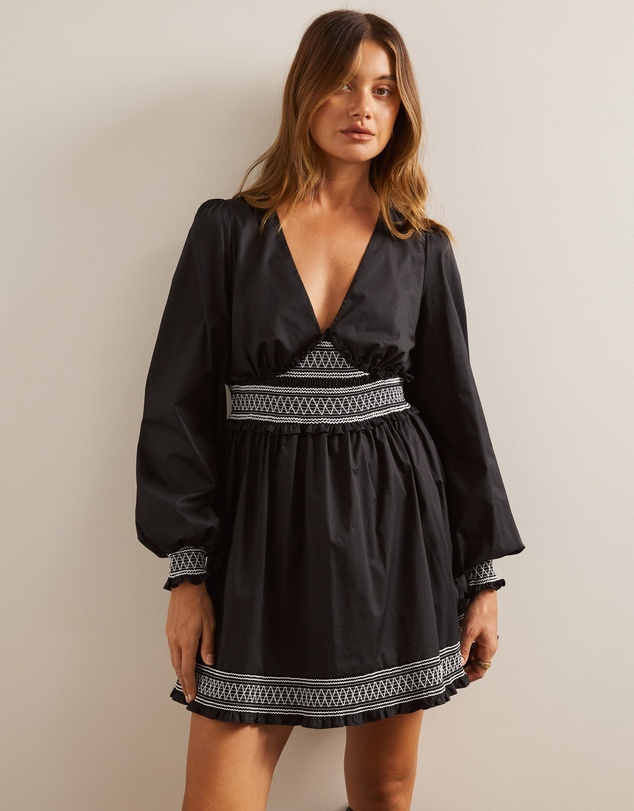 AERE - Organic Cotton Contrast Embroidery Capsule Mini Dress