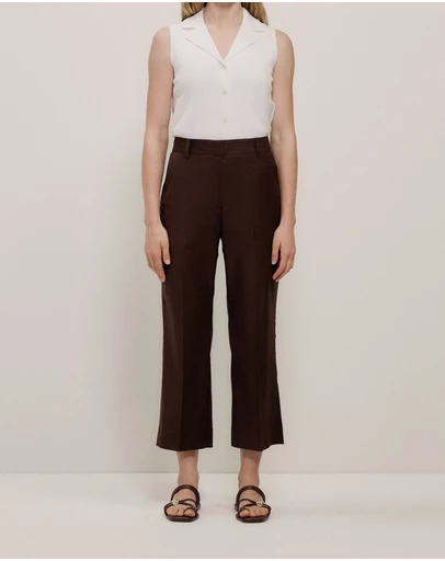Trenery - Stretch Linen Blend Cropped Pant in Coffee